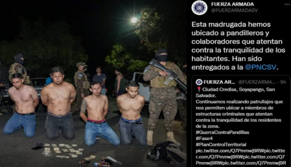 Publicación de la Fuerza Armada sobre detención de empleados de cafetería. La foto y el mensaje fueron eliminados posteriormente. 