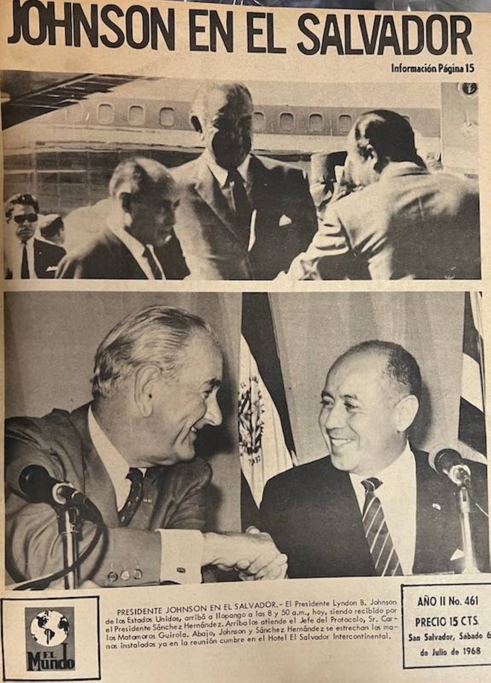 La portada de Diario El Mundo informa de la visita de Johnson.