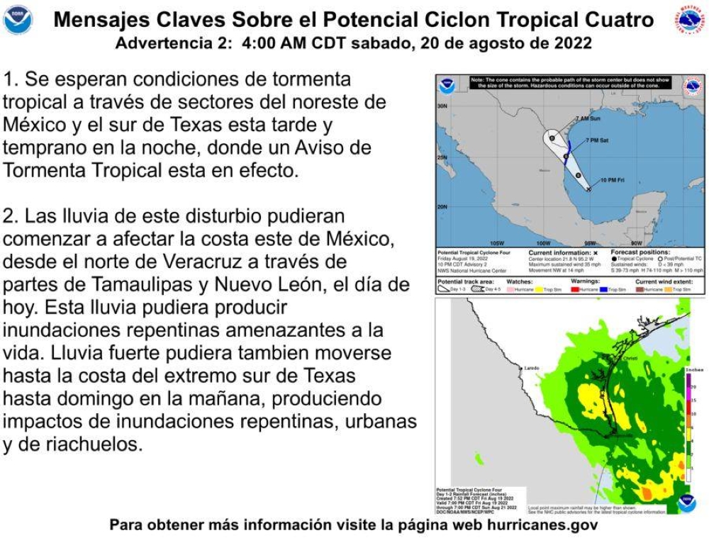 Claves sobre avance de ciclón tropical 4 NHC