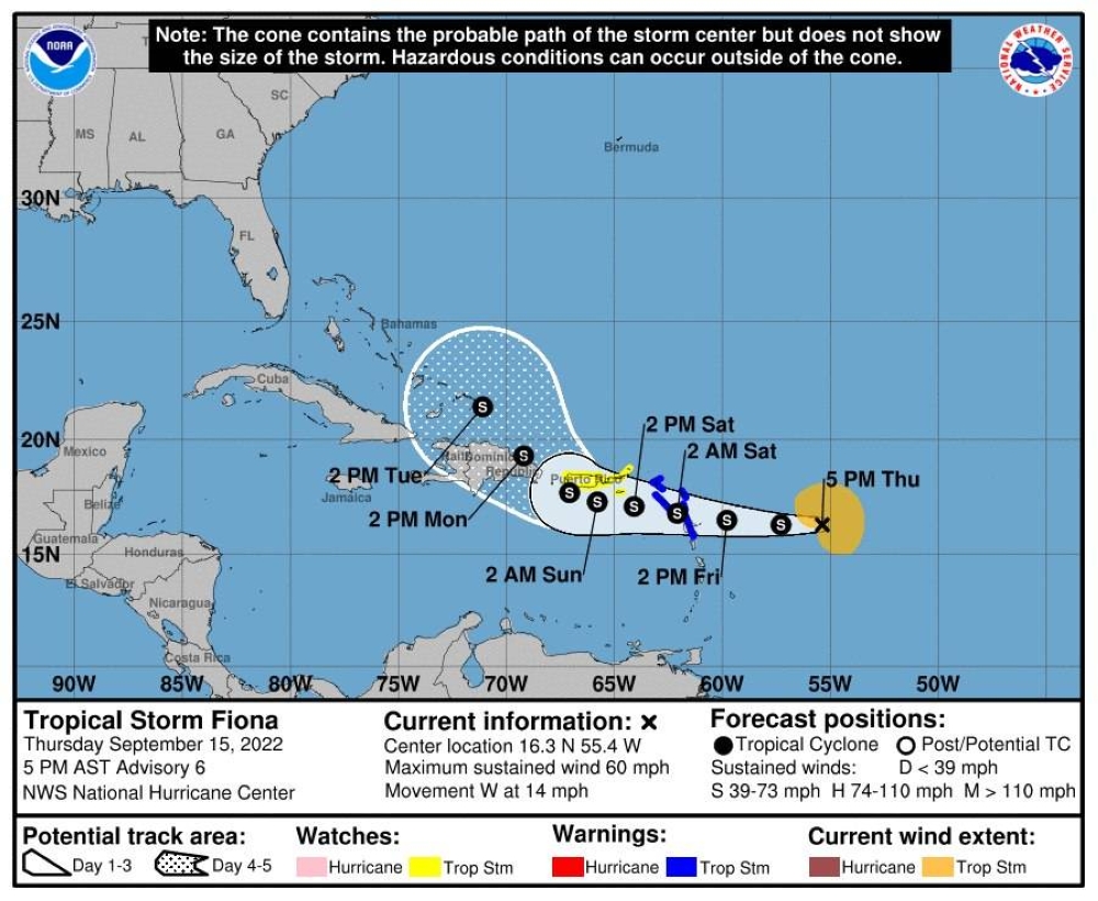 Boletín del NHC sobre Tormenta Fiona.