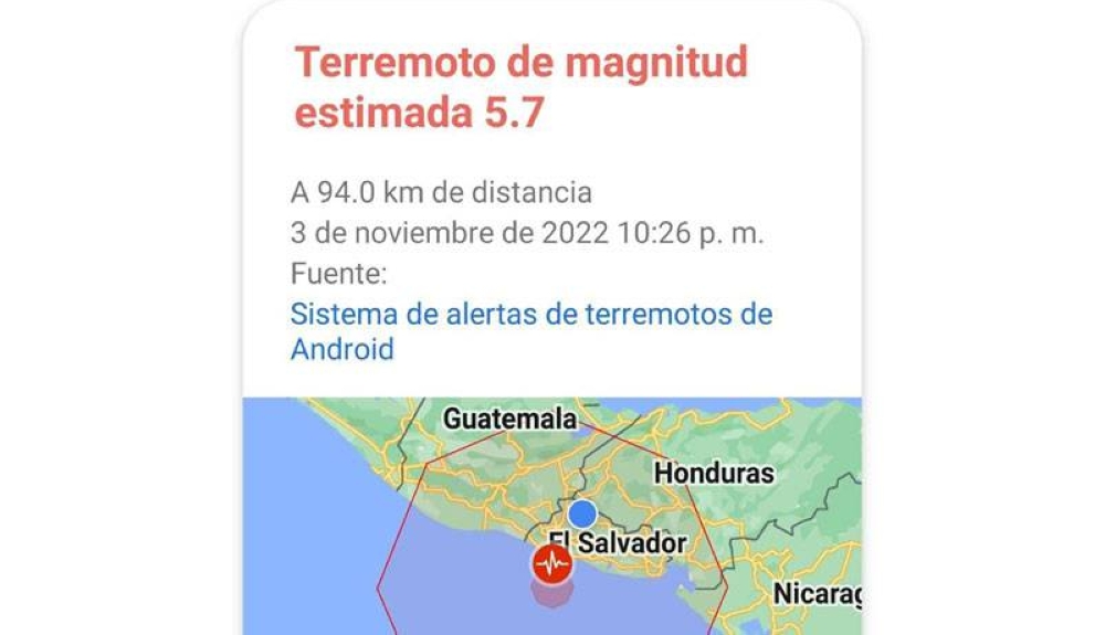 Android alertó de un posible terremoto en El Salvador