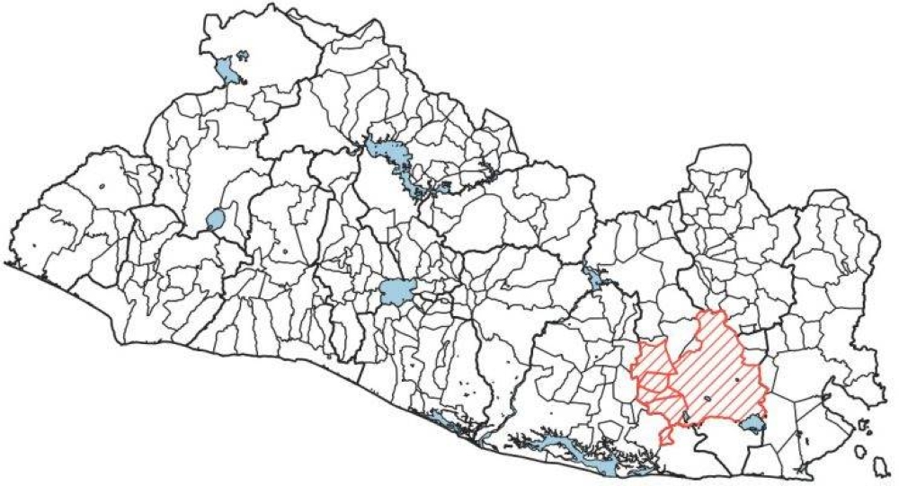 Mapa donde se muestran los municipios con la advertencia preventiva ante el incremento de la actividad del volcán de San Miguel / Protección Civil. 
