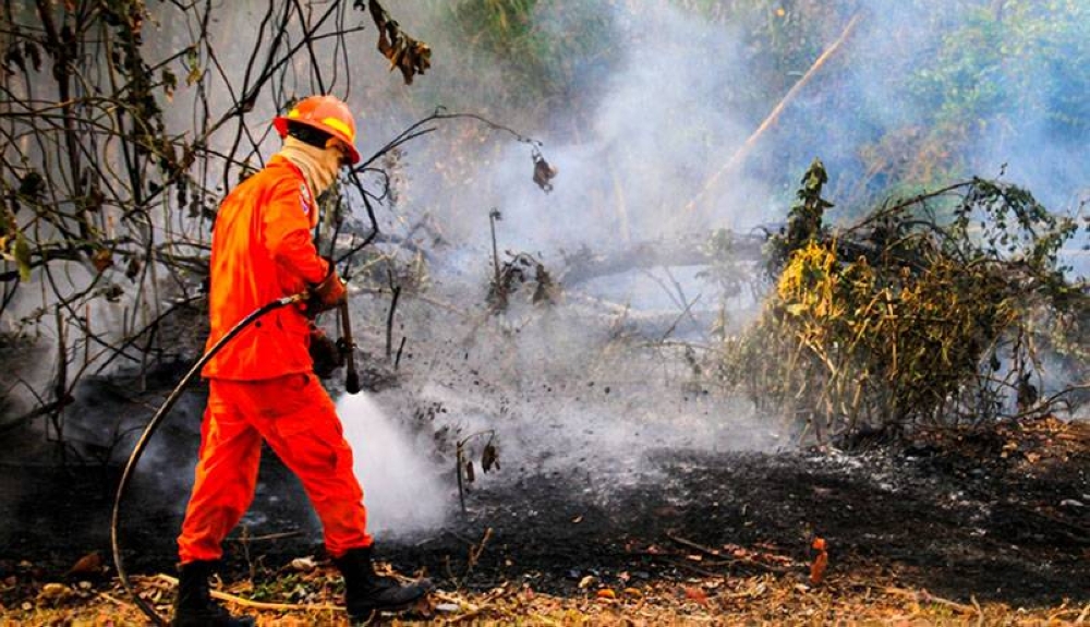 Este domingo se atendió un incendio en maleza seca en el cantón Miraflores Abajo, Candelaria, Cuscatlán. / Cortesía
