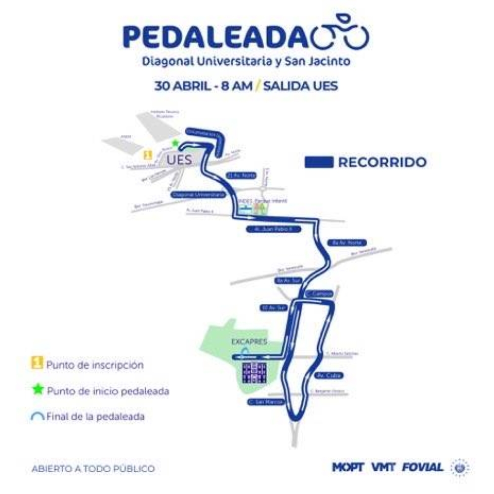 Recorrido de la tercera pedaleada en San Salvador