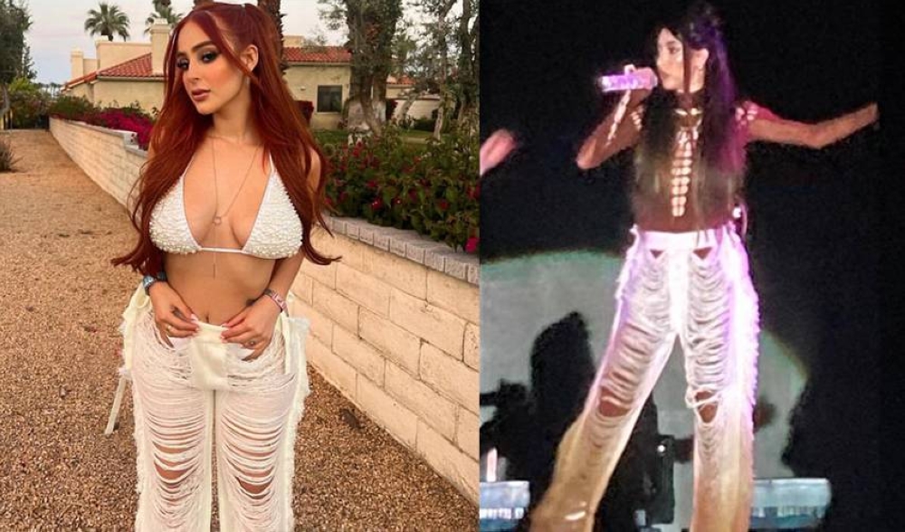 La mexicana Mar Solís se presentó con un modelo de pantalón que ya le habíamos visto a la santaneca Nicolle Figueroa en Coachella.