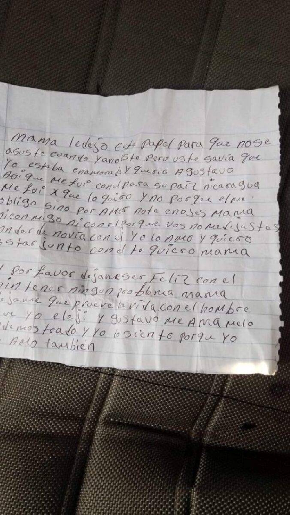 La carta manuscrita que presuntamente la menor le dejó a su madre, en la que explicaba los motivos de su huida. 