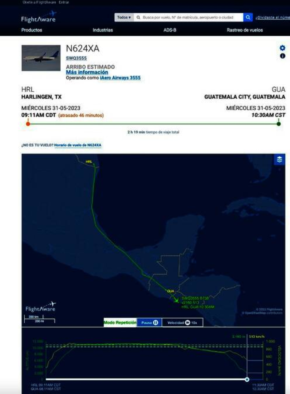 Datos del vuelo que aterrizó de emergencia en El Salvador. 