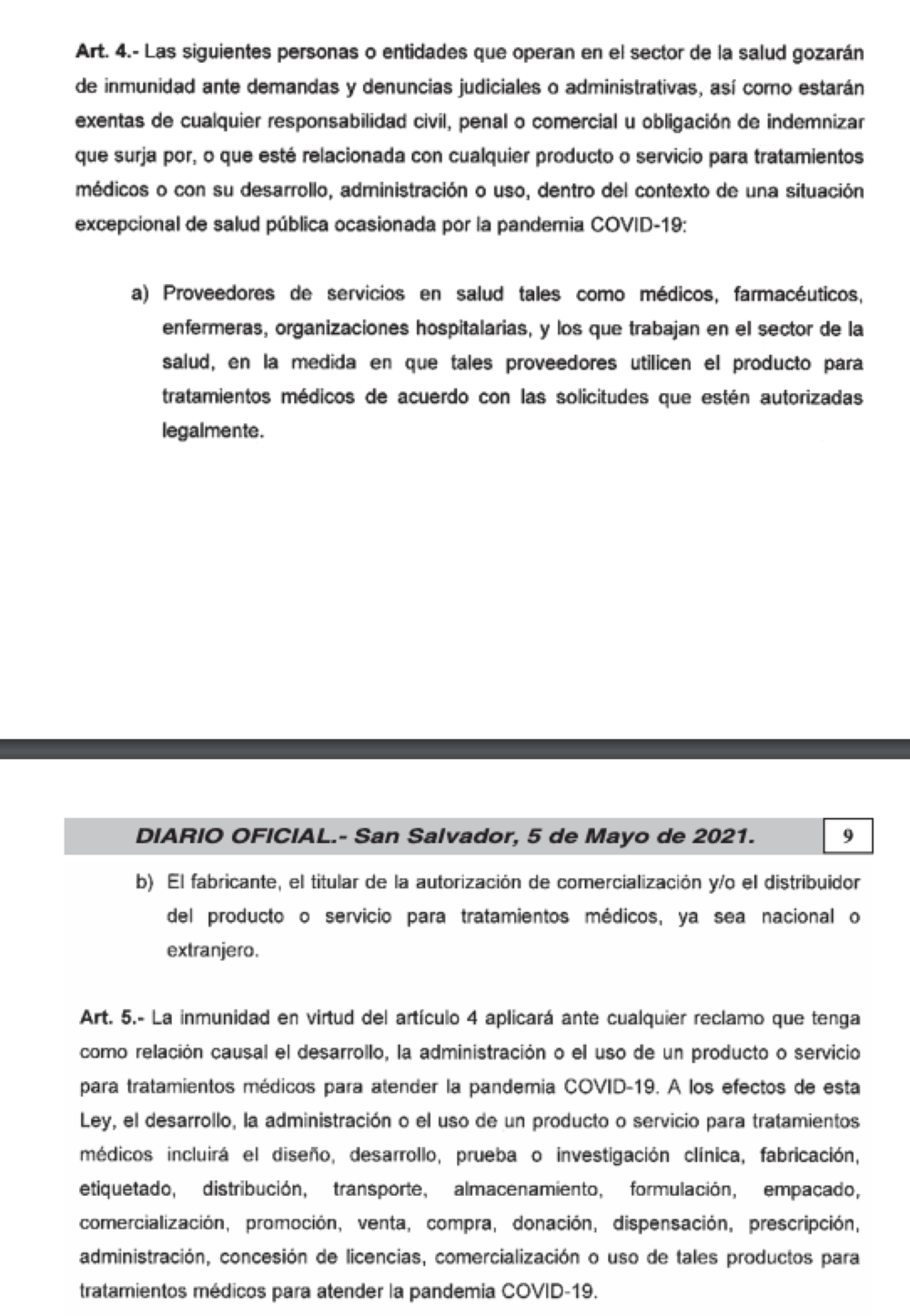 El artículo 4 de la ley de inmunidad por tratamientos médicos anticovid fue el más polémico.