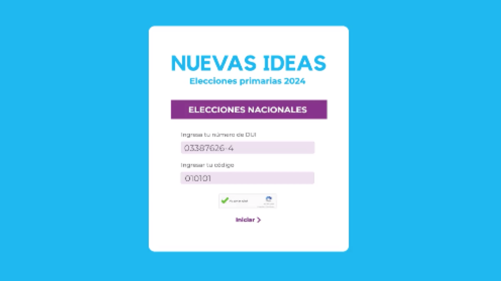 Posteriormente se le pedirá su número de DUI y su código secreto, que le fue proveído durante su proceso de empadronamiento.