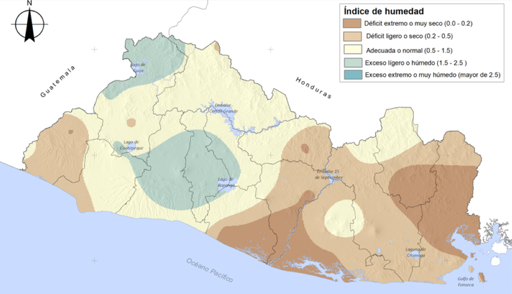 Mapa con regiones afectadas por falta de humedad en el suelo. Cortesía Marn