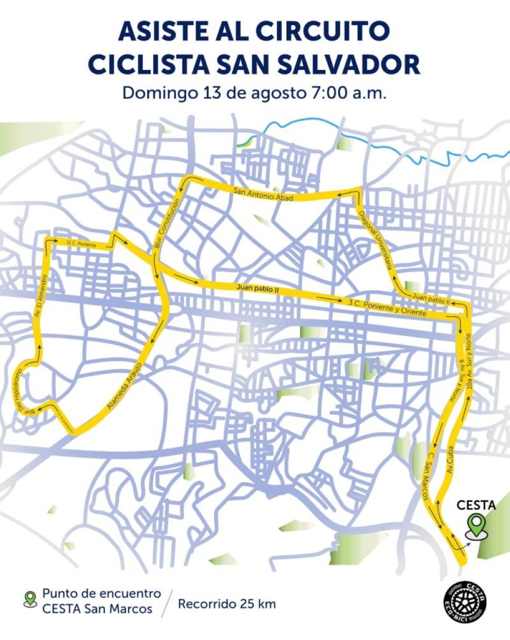 Trayecto del Circuito Ciclista San salvador. 