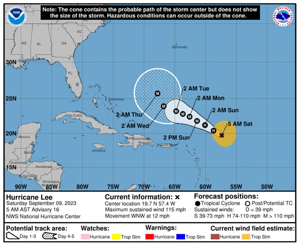 Forecasting the path of Hurricane Lee.  NOAA NHC