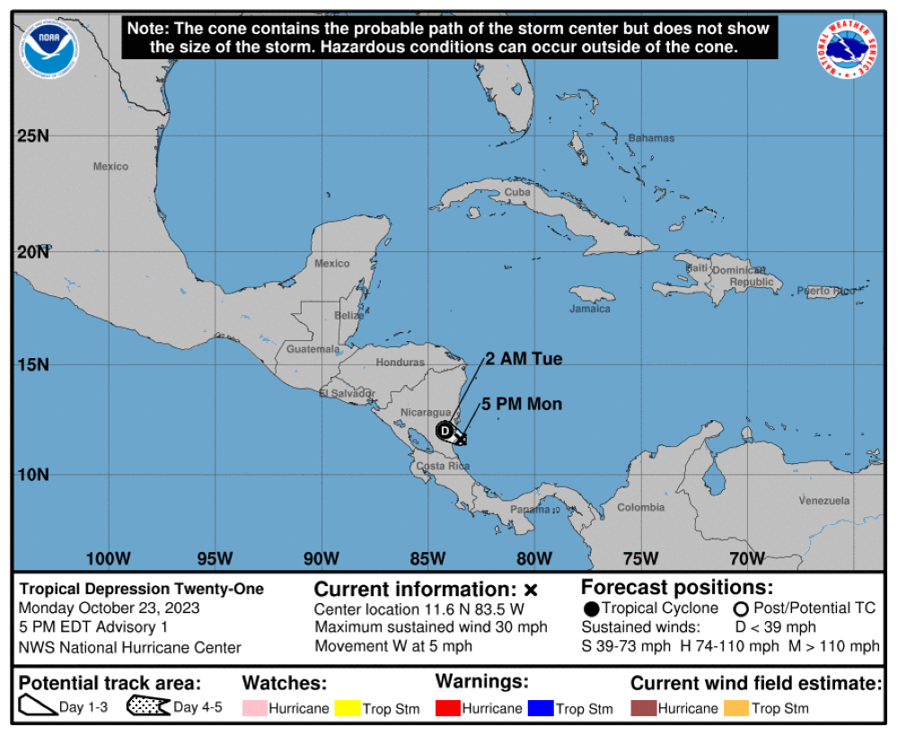 Trayectoria prevista de la depresión tropical 