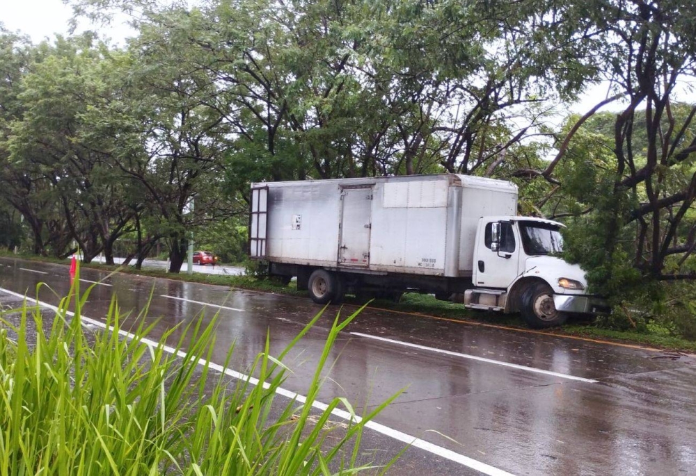 Un camión chocó contra un árbol, en el km 31 de la carretera a Comalapa