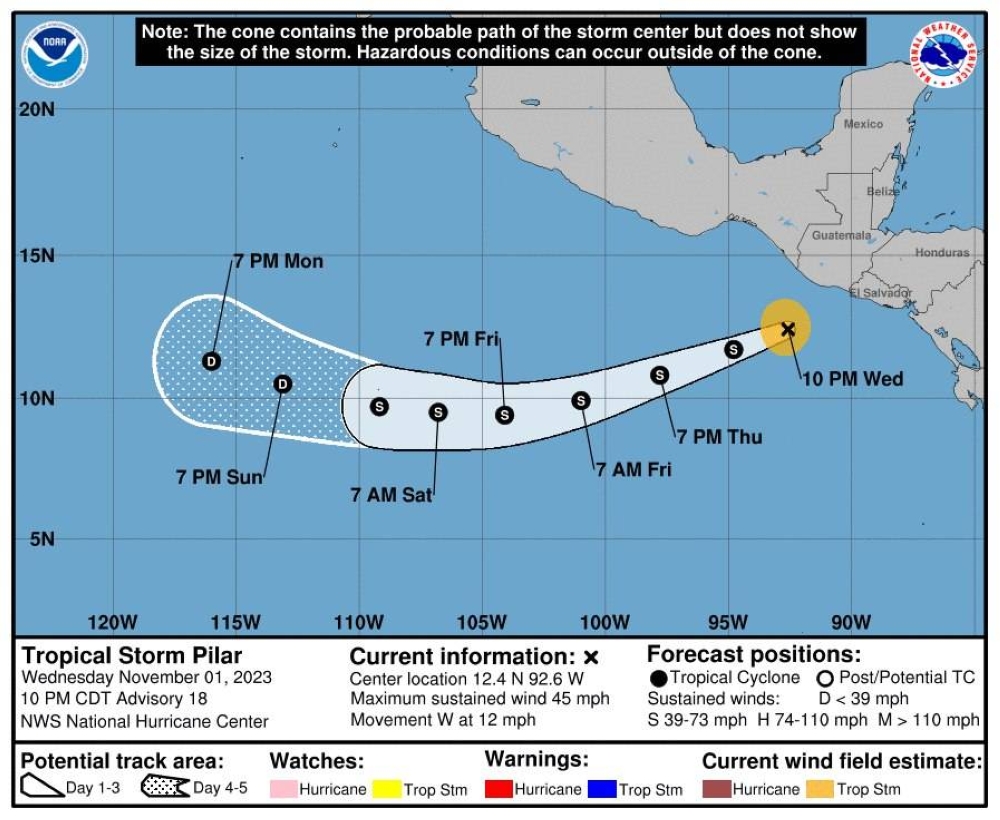 Modelo de ruta de la tormenta tropical Pilar. NHC-NOAA