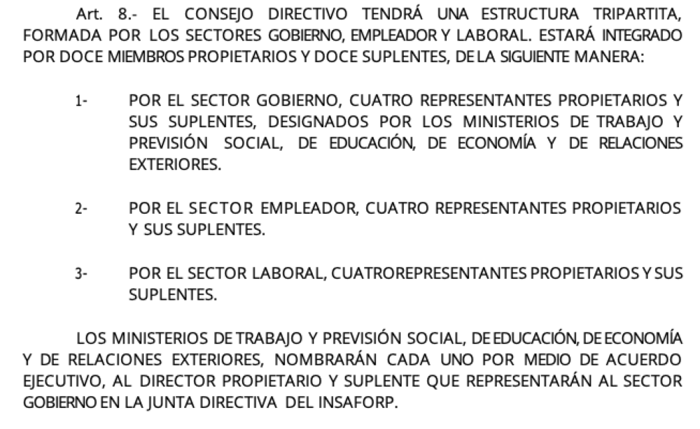 Integración actual del Insaforp según Ley de Formación Profesional actual.