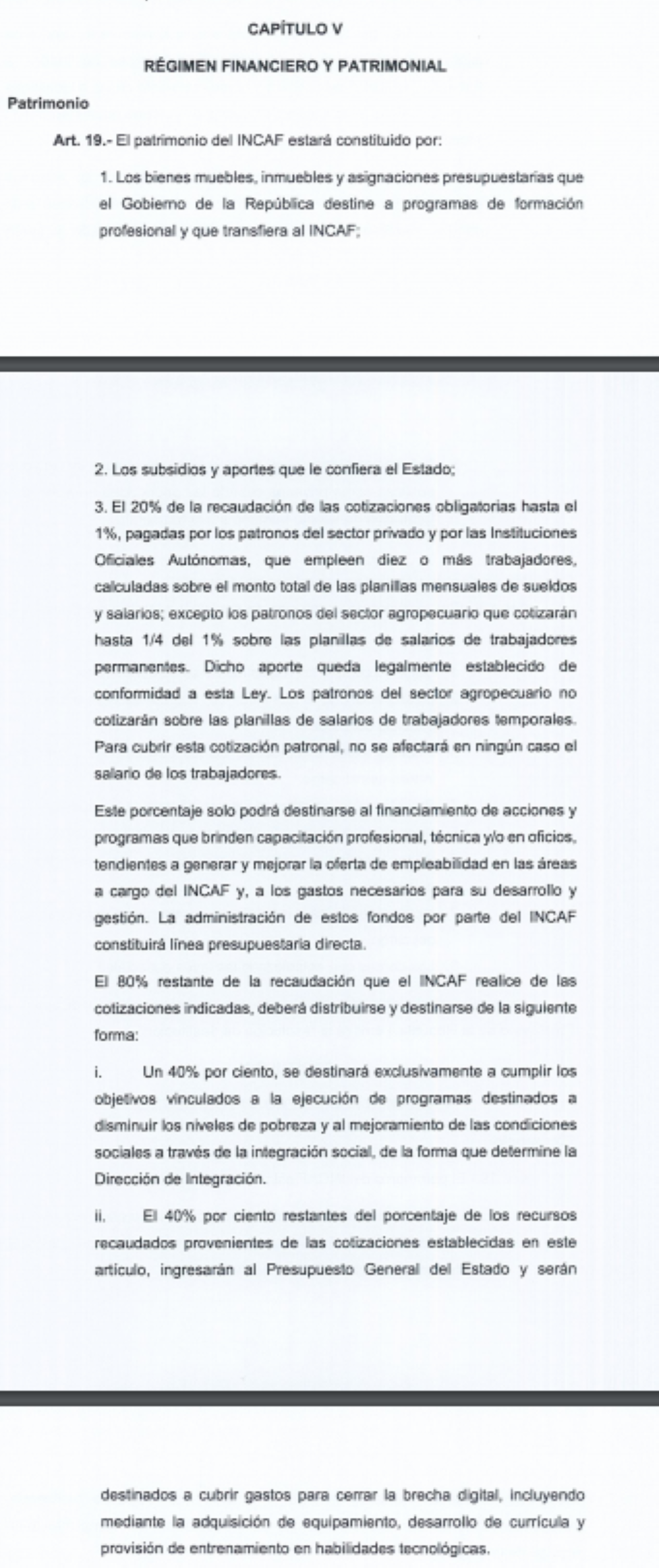 Distribución de los fondos recolectados de las cotizaciones obligatorias patronales según el proyecto aprobado este lunes.