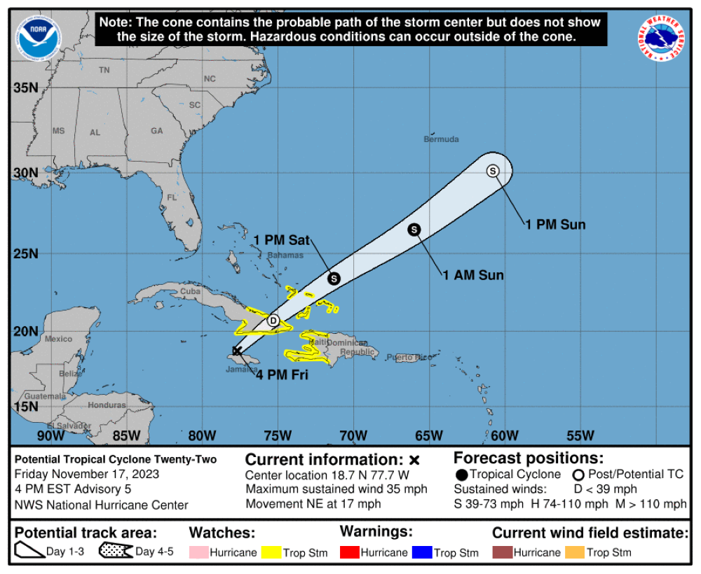 Trayectoria prevista de la tormenta 