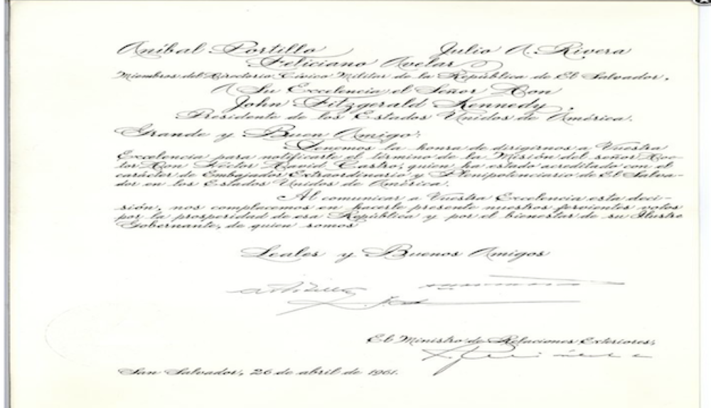 La carta del directorio Cívico-Militar a Kennedy.
