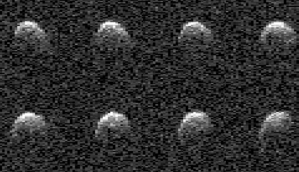 El día antes de que el asteroide 2008 OS7 se acercara a la Tierra el 2 de febrero, esta serie de imágenes fue capturada por la poderosa antena de radar del Sistema Solar Goldstone de 70 metros en California. - NASA-JPL-CALTECH