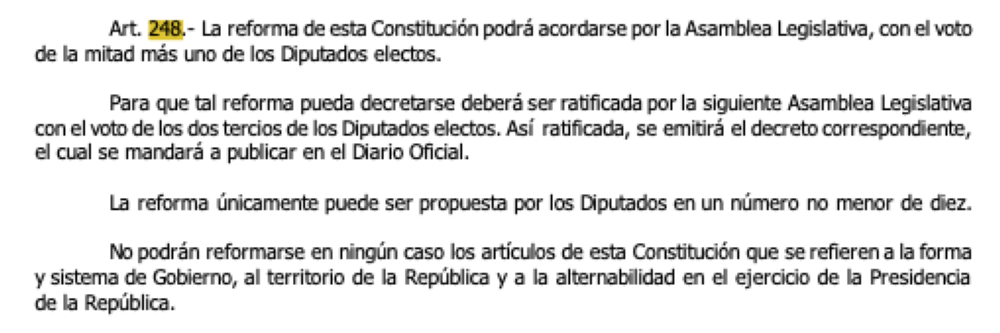 Artículo 248 de la Constitución de la República de El Salvador actual, sin reforma.