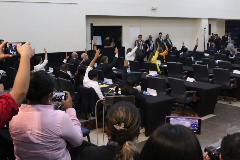 Dieciséis diputados de Arena, FMLN, Nuestro Tiempo y Vamos votan en contra del acuerdo de reforma constitucional. / Lisbeth Ayala.