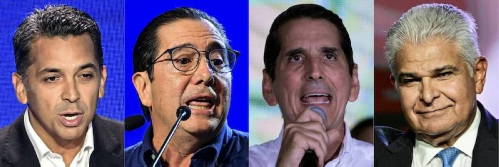 Los candidatos principales: Ricardo Lombana, Martin Torrijos,  Rómulo Roux y José Raúl Mulino, el favorito./AFP