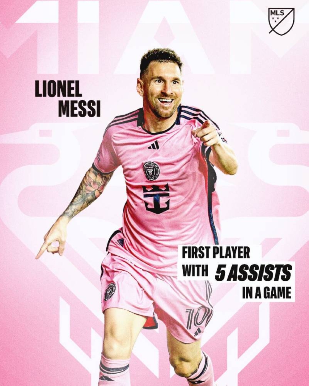La MLS señala a Messi como el primer jugador en dar cinco asistencias en un mismo partido. 