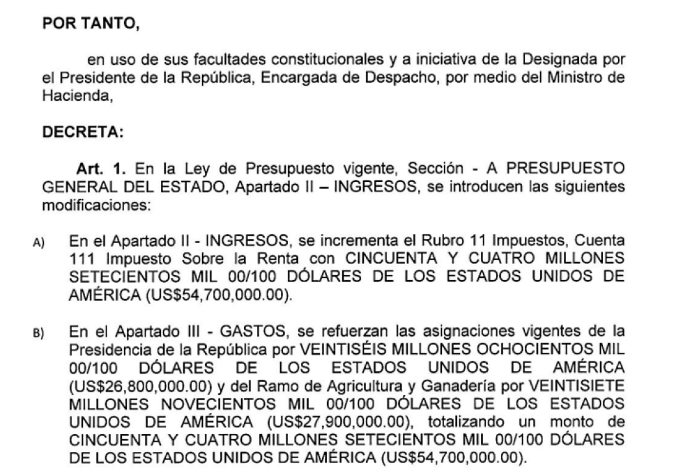 El partido Vamos reclamó que el decreto no detalla en qué se usarán $26.8 millones para la Presidencia de la República.