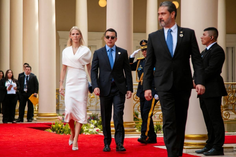 El presidente de Ecuador Daniel Noboa y su esposa Lavinia Valbonesi. AFP