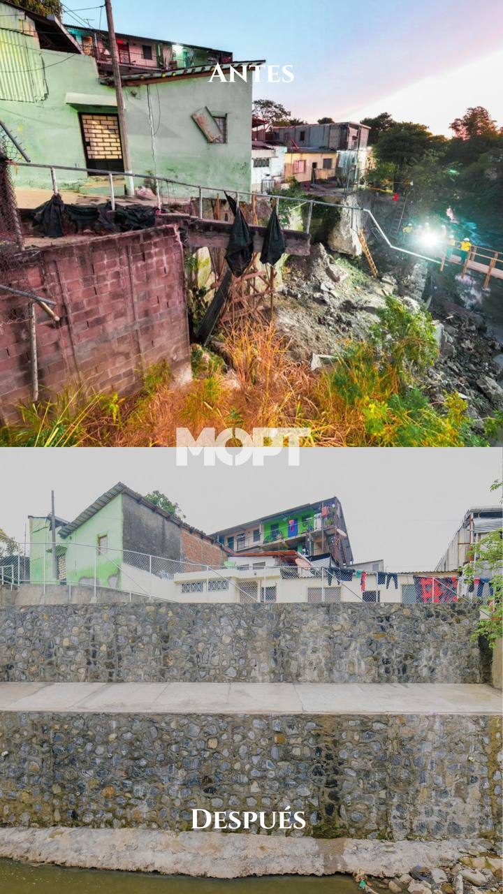 El MOPT comparó el antes y después del lugar en la comunidad de El Bosque. / MOPT.