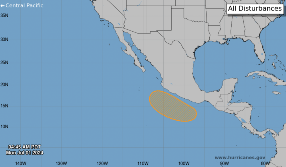 El cuarto sistema podría formarse en los próximos días al sur de México en el Océano Pacífico. /NHC.