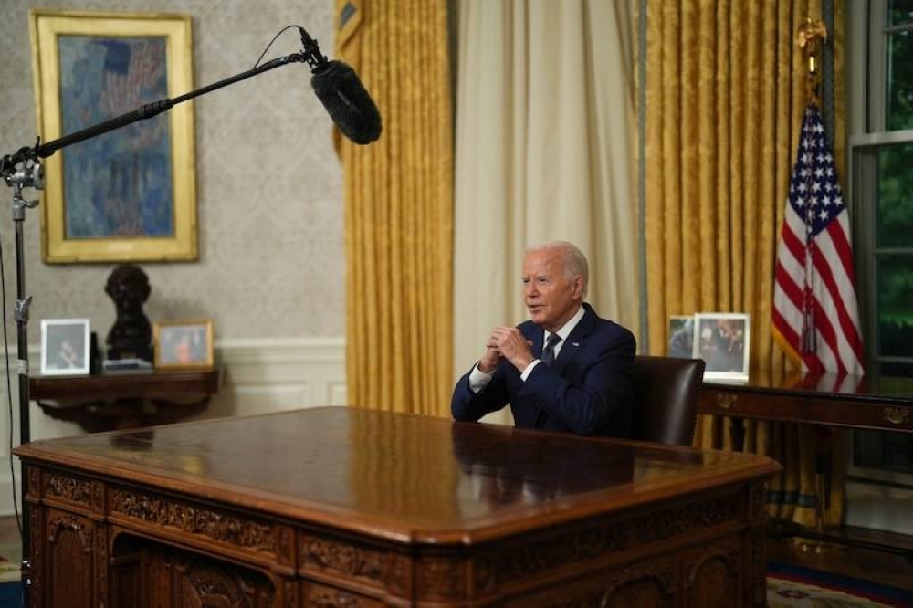 El presidente Joe Biden durante un discurso a la nación la noche del sábado tras el atentado a Trump./AFP