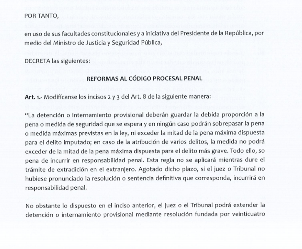 Proyecto de reforma presentado por el Ministerio de Justicia y Seguridad.