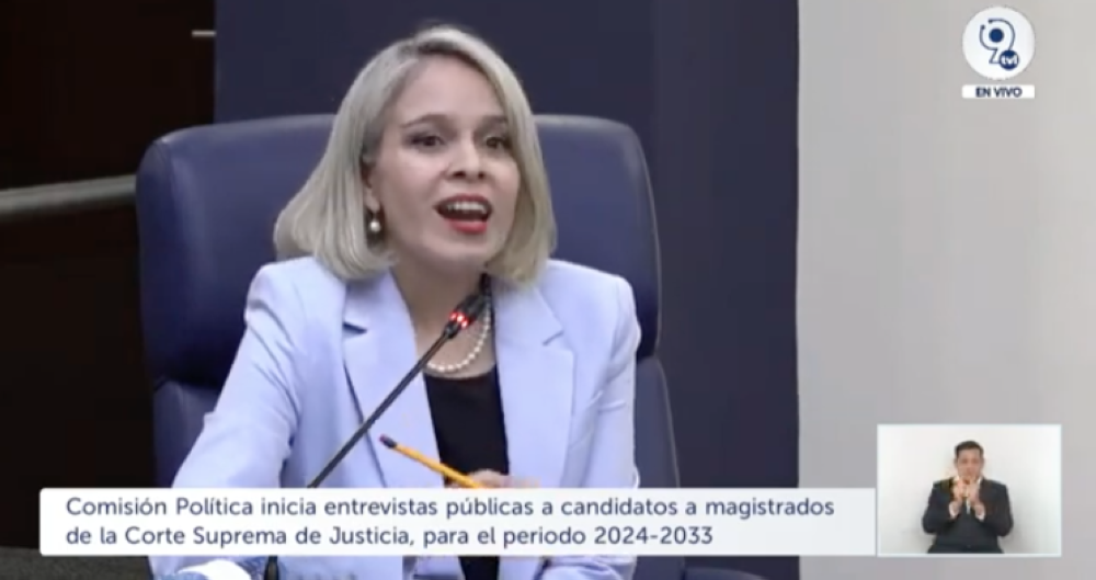 Lidia Patricia Castillo Amaya, quien labora como subsecretaria de integridad y cumplimiento de la Presidencia de la República. / Imagen de video de la Asamblea Legislativa.,image_description: