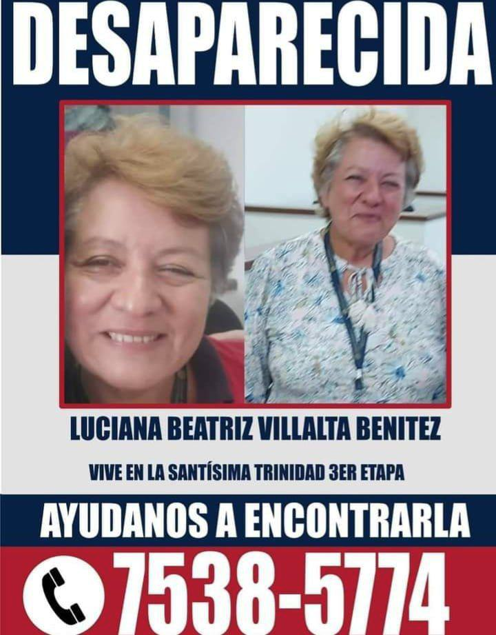 Afiche distribuido de la desaparición de la mujer, quien se encontraba en su vivienda.