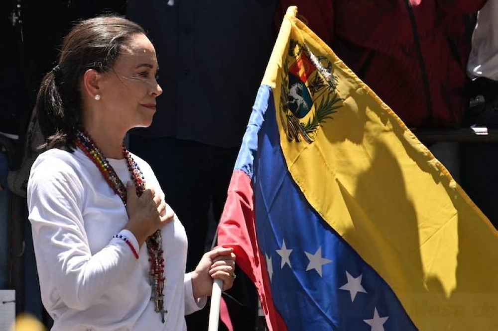 La líder opositora venezolana María Corina Machado, quien se mantiene en la clandestinidad desde que las autoridades abrieron una investigación penal por 