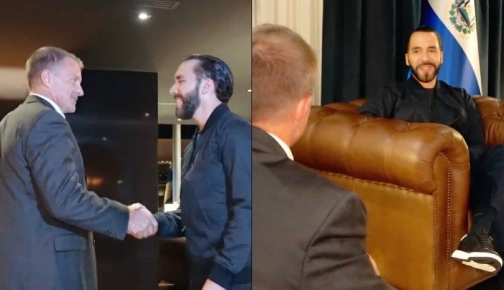 El presidente Nayib Bukele junto al empresario y exmilitar Erik Dean Prince. /Captura del vídeo de CAPRES,image_description: