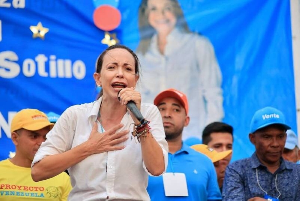 María Corina Machado, líder de la oposición venezolana.,image_description: