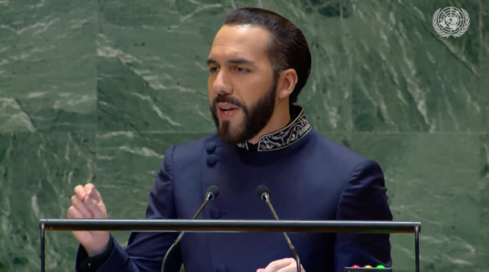 Nayib Bukele, presidente salvadoreño ante la ONU. / Imagen de video de la ONU.,image_description: