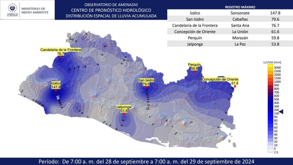 Registro de cantidad de lluvia acumulada en 24 horas entre el sábado y el domingo.,image_description: