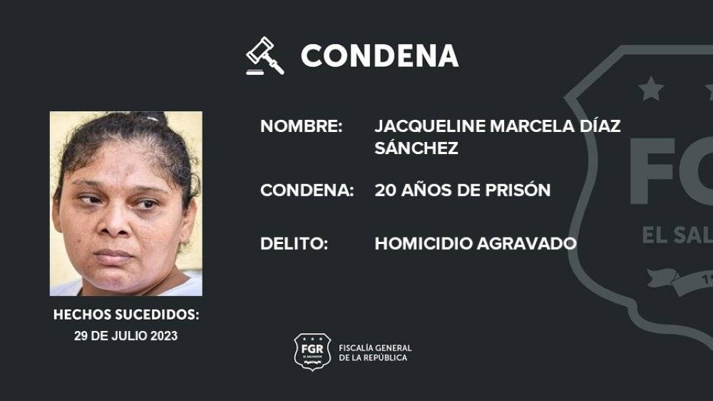 Jacqueline Marcela Díaz Sánchez fue detenida en 2023 por asesinar a su compañero de vida y fue condenada este 2 de octubre. /FGRn,image_description: