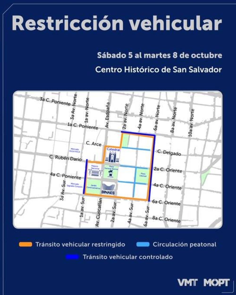 Mapa donde muestra las calles que mantendrán restricciones y reorientaciones vehiculares hasta el martes 8 de octubre por la instalación de infraestructura con motivo del Día Nacional del Juego. /VMT ,image_description: