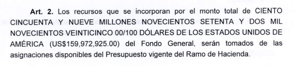 Artículo 2 del decreto de reforma presupuestaria de $159 millones que generó discusión.