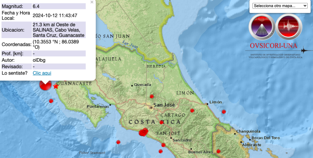 El sismo registrado por el observatorio sismológico de Costa Rica.,image_description: