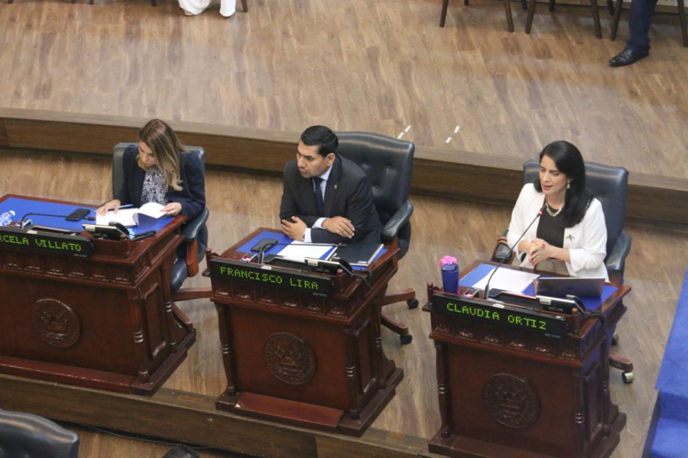 Diputados Marcela Villatoro y Francisco Lira, de Arena, y Claudia Ortiz, de Vamos. / Lisbeth Ayala.,image_description: