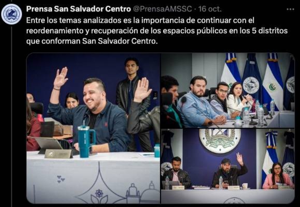 Publicación de prensa de la alcaldía de San Salvador Centro respecto al reordenamiento y recuperación de espacios. 