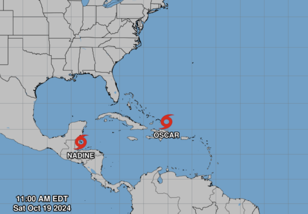 Tormentas Nadine y Óscar afectan el caribe este sábado.,image_description: