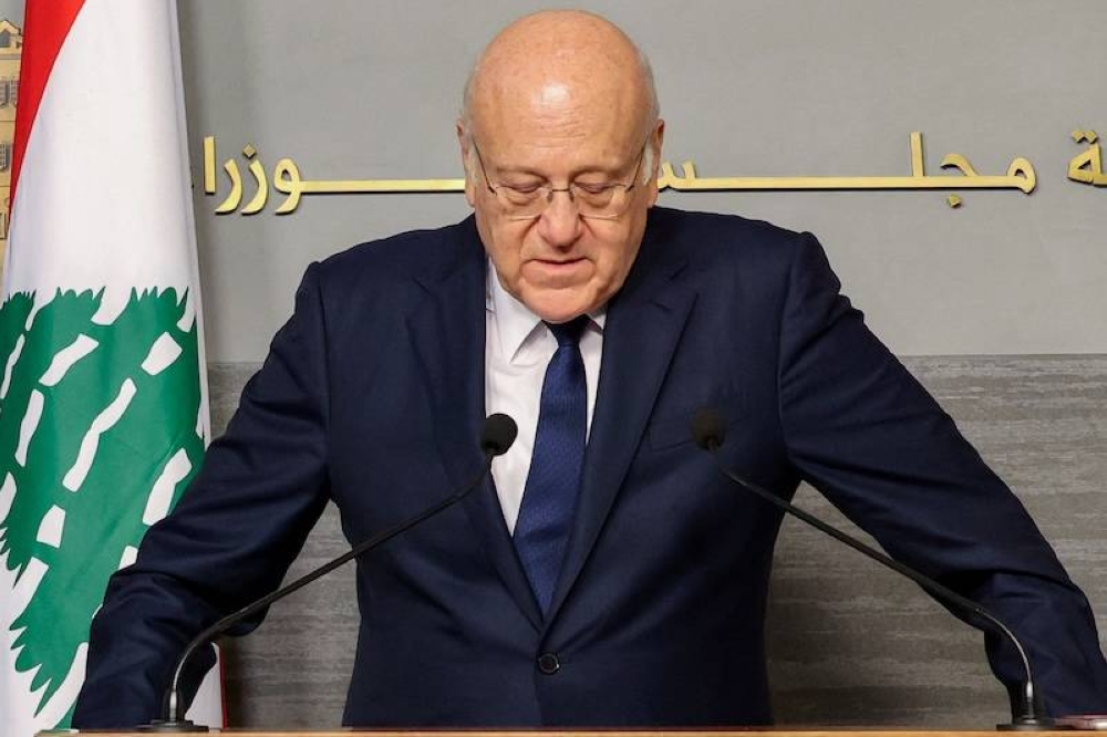 El primer ministro libanés, Najib Mikati, durante una conferencia de prensa./AFP