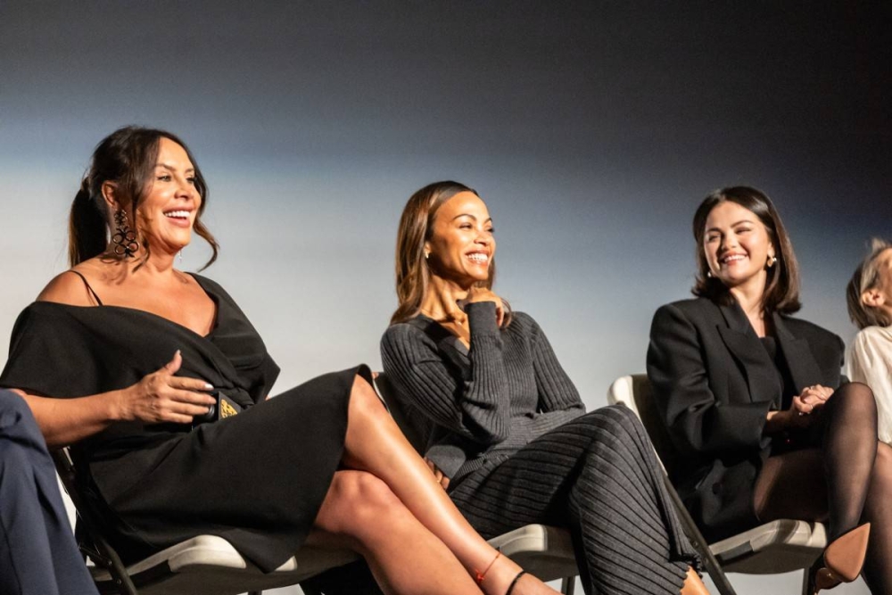 Karla Sofía Gascón, Zou00eb Saldaña and Selena Gómez en una proyección de Emilia Perez organizada por BAFTA este domingo en Los Ángeles, California. Photo by Matt Winkelmeyer / GETTY IMAGES NORTH AMERICA / Getty Images via AFP,image_description:BAFTA Hosts Special Screening Of Emilia Perez